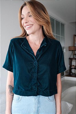 Camisa de veludo esmeralda