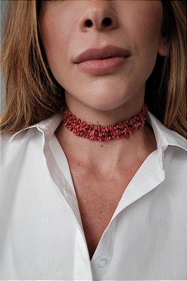 Choker 3 voltas cascalho coral