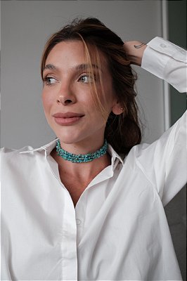Choker 3 voltas cascalho turquesa