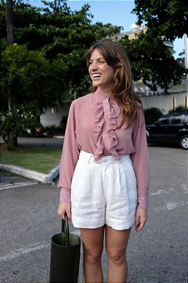 Camisa babados chiffon rosé
