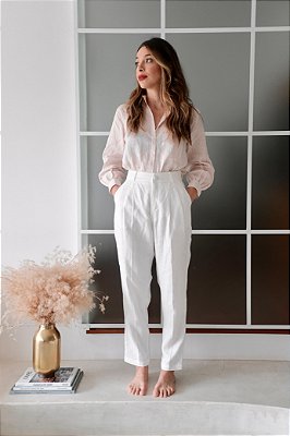 Calça tradicional puro linho branco