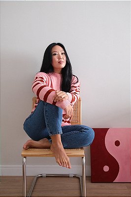 Suéter de tricô rosé