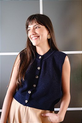 Colete tricô azul