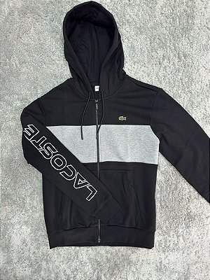 Moletom Lacoste ColorBlock Zip Preto/Cinza