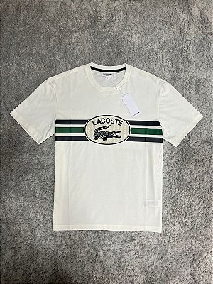 CAMISETA LACOSTE MONOGRAMA BRANCA AZUL/VERDE