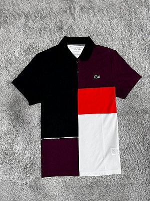 POLO LACOSTE SPORT COLORBLOCK PRETO/VINHO