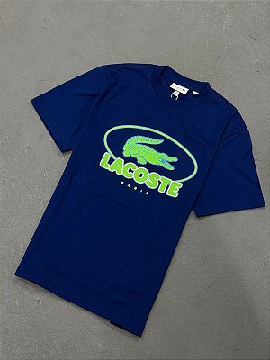 Camiseta Lacoste de Algodão Pesado com Estampa Gráfica ( Azul/Verde )