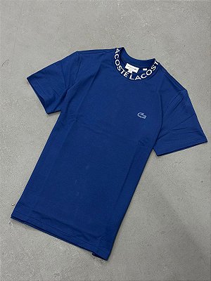 Camiseta Lacoste  Piquê Leve com Gola Jacquard Azul