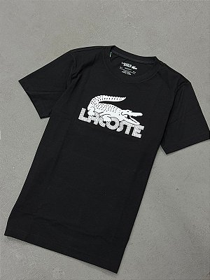Camiseta Esportiva Lacoste em Algodão Ultra Dry (Preta/Branca)