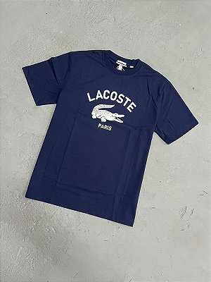 Camiseta Lacoste em Algodão com Estampa Assinada (Azul Marinho)