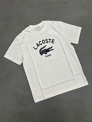 Camiseta Lacoste em Algodão com Estampa Assinada (Branca)
