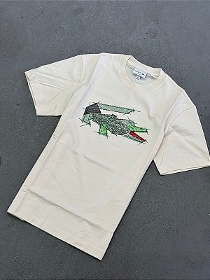 Camiseta de Algodão Lacoste  Pesado com Estampa de Crocodilo ( Bege )