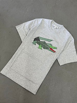 Camiseta de Algodão Lacoste Pesado com Estampa de Crocodilo ( Cinza )