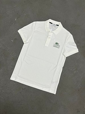 Polo Lacoste Signature Unisex Regular Fit Baskılı Beyaz