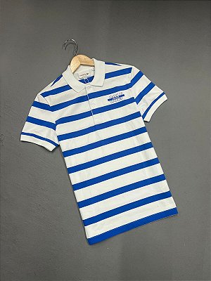 POLO LACOSTE GOLF LISTRADA BRANCA/AZUL