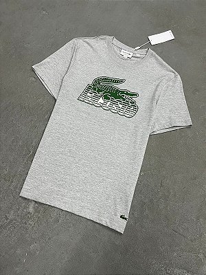 Camiseta Lacoste Cinza Big Croc Emborrachado