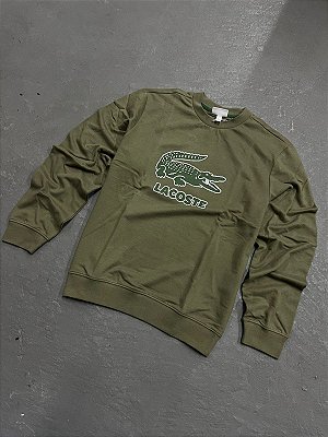 Moletom Lacoste Gola Careca com Crocodilo Craquelado Verde