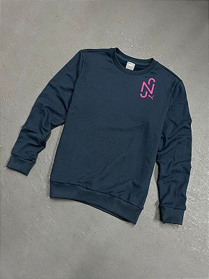 Moletom Puma Neymar Jr Crew Sweat Gola Careca Azul Dark