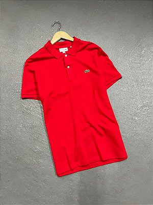 Polo Lacoste  Slim Fit L.12.12 em Piqué Vermelha