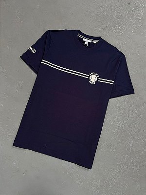 Camiseta Lacoste  de Algodão Bordada Estampada Azul Marinho