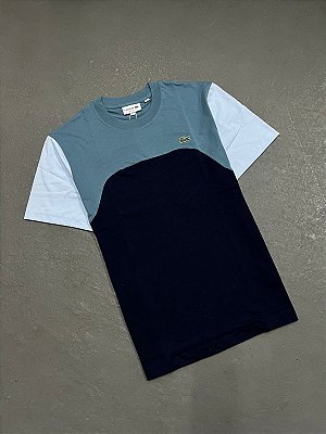 Camiseta Lacoste de Blocos Coloridos de Malha de Algodão