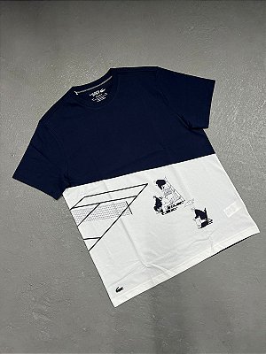 Camiseta Lacoste com Estampa Gráfica de Tênis Azul Marinho