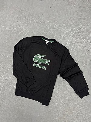 Moletom Lacoste Gola Careca com Crocodilo Craquelado Preto
