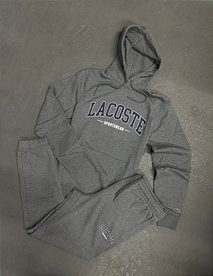 Conjunto Lacoste Letreiro com Capuz 2025 Cinza