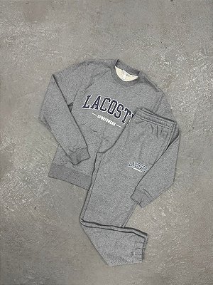 Conjunto Lacoste Letreiro Gola Careca  2025 Cinza