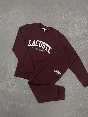 Conjunto Lacoste Letreiro Gola Careca 2025 Vinho