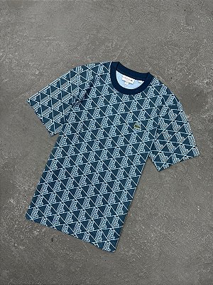 Camiseta Lacoste em  Algodão com Monograma Azul