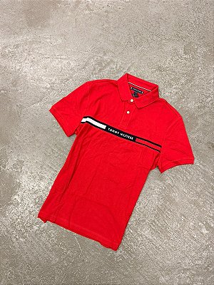 Polo Tommy Hilfiger Logo Faixa Regular Red medium