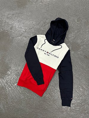 Moletom Tommy Hilfiger Color Block (Branco/Azul/Vermelho)