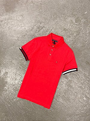 Polo Tommy Hilfiger Flag Cuff Regular Fit (Vermelha)