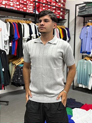 Polo Tricot Canelada Cinza