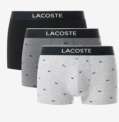 Pack Cueca Lacoste com 3 unidades Trunk Stretch (Black / Grey Chine )