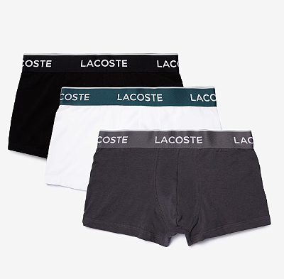 Pack Cueca Lacoste com 3 unidades (Branca/Cinza/Preta)