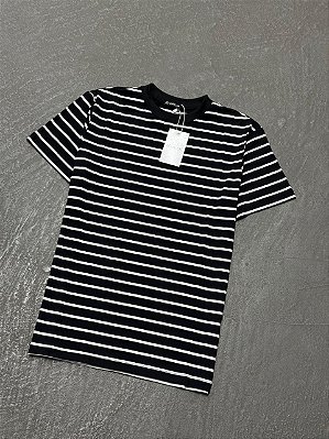 Camiseta Ermek Slim Listrada de Algodão (Preta/Branca)