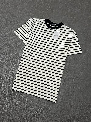 Camiseta Ermek Slim Listrada de Algodão (Branca/Preta)