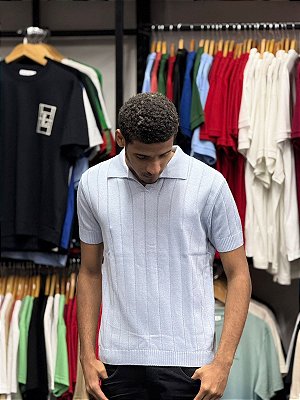 Polo Tricot Canelada Azul Celeste