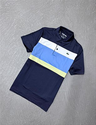 Polo Lacoste Golf Ultra Dry Stretch com Colour-Block (Azul/Verde/Branco)