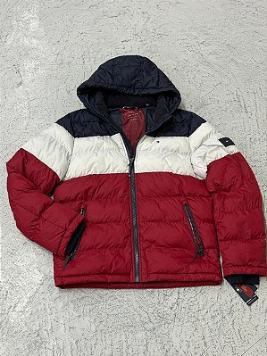 Jaqueta Tommy Hilfiger Logo Classic Puffer (Vermelha/Branca/Azul Marinho)