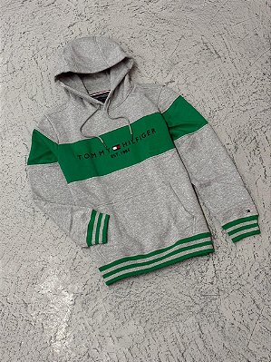 Moletom Tommy Hilfiger Faixa Letreiro Gringo (Cinza/Verde)