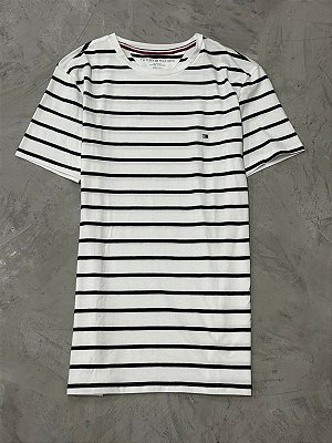 Camiseta  Tommy Hilfiger  Listrada Slim Fit T (Branco/Azul Marinho)