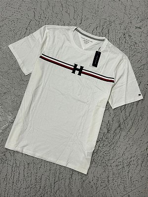 Camiseta Tommy Hilfiger Signature H Stripe (Branca)
