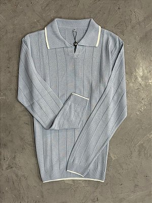 Suéter Boxer Tricot Canelada c/ Manga Longa ( Azul Bebê )