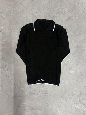 Suéter Boxer Tricot Canelada c/ Manga Longa (Preto)