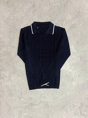 Suéter Boxer Tricot Canelada c/ Manga Longa (Azul Marinho)