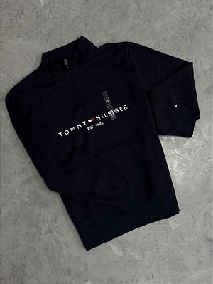 JAQUETA TOMMY HILFIGER MEIO ZIPER AZUL MARINHO