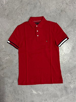 Polo Tommy Hilfiger  Slim Piquet Flag Cuff (Vermelha)